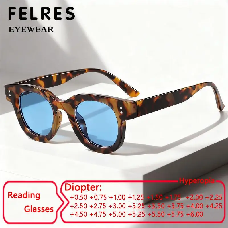 

Fashion Thick Frame Blue Lens Reading Sunglasses Women Retro Rivets Decoration Men Vintage Punk Outdoor Shades Sun Glasses