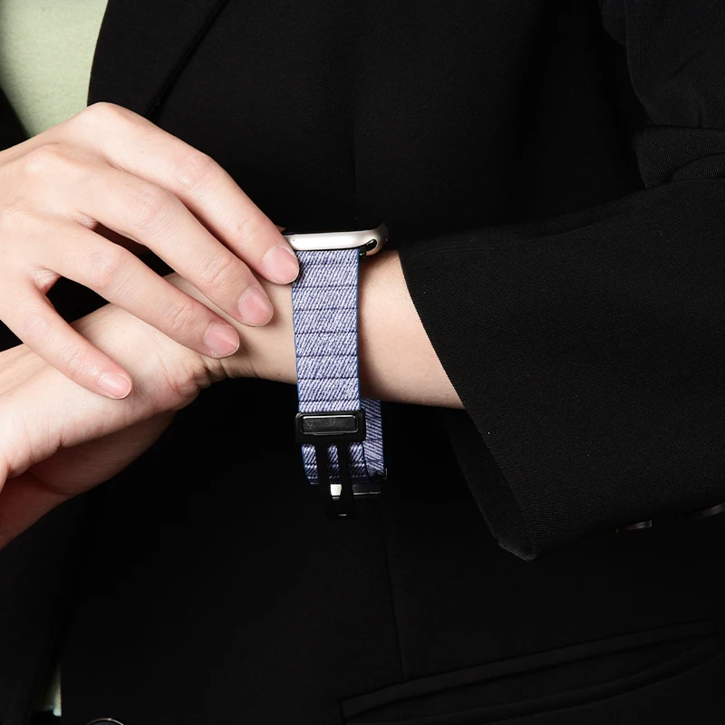 حزام ساعة مغناطيسي لساعة أبل الترا 44 مللي متر 45 مللي متر 49 مللي متر سوار من الجلد حزام موجة المياه نمط الدنيم لسلسلة iWatch 9 7 8