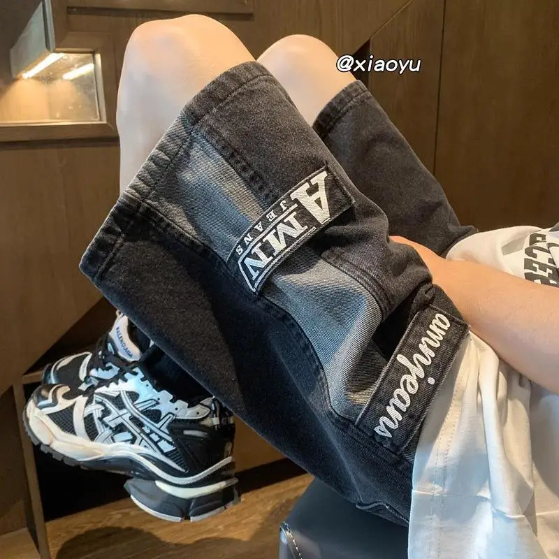 

Summer Men's Loose Straight Leg Jeans orts Trendy Brand Casual Wear Durable mid Waist Zipper Fly Youthful Sle