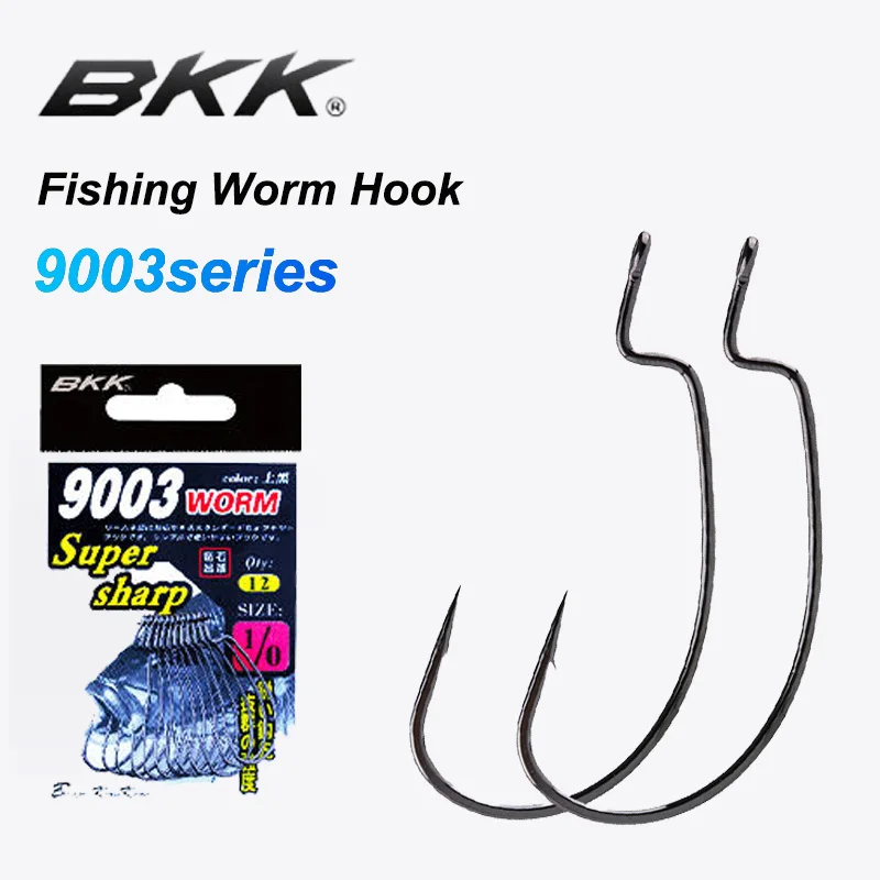 BKK 9003 Series 8-12pcs/pack Wide Gape Offset Hooks Fishing Worm Hook For Soft Worm Lure Bass Barbed Carp Crank Fishing Hook