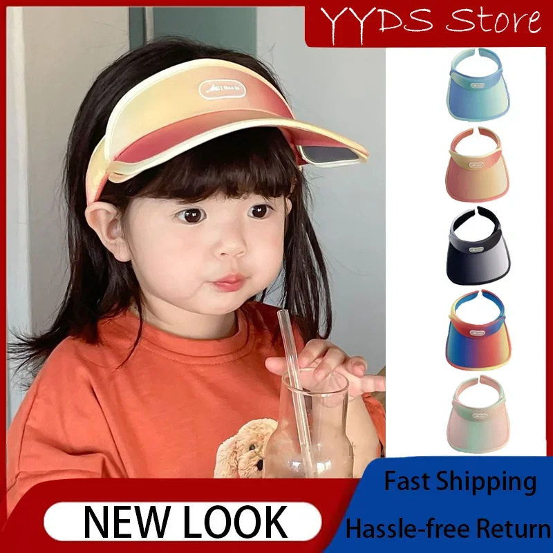 Kids PVC Sun Protection Hat Summer Retractable UV Protection Empty Top Hat Gradient Boy Girls Baby Sun Hat Baby Beanie