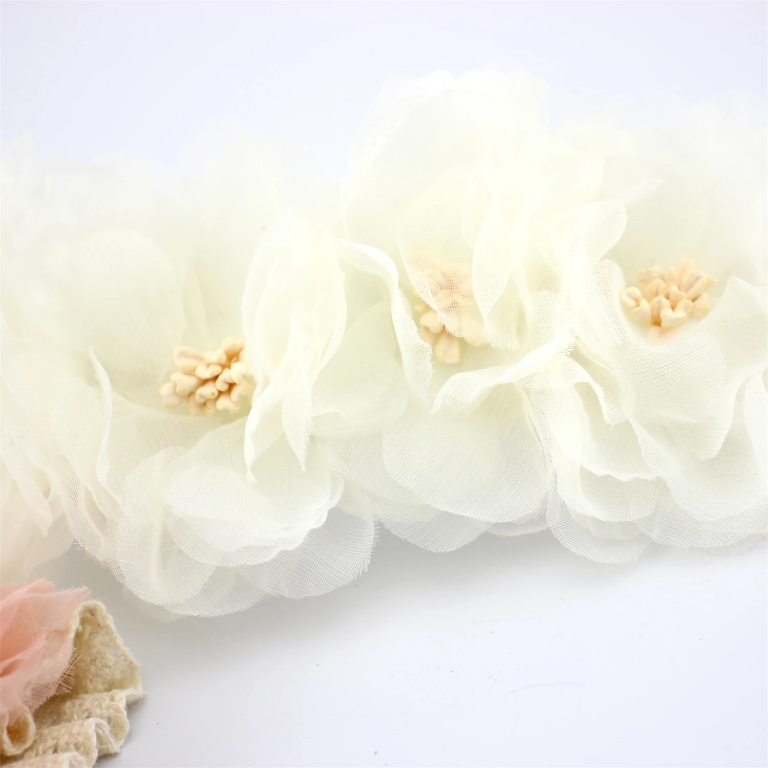 Koreanischen Stil Weiß Chiffon Blumen Stirnband Baby Mädchen Haar Zubehör Kleine Prinzessin Haar Blume Headwrap Neugeborenen Spitze Turban – Detail 2