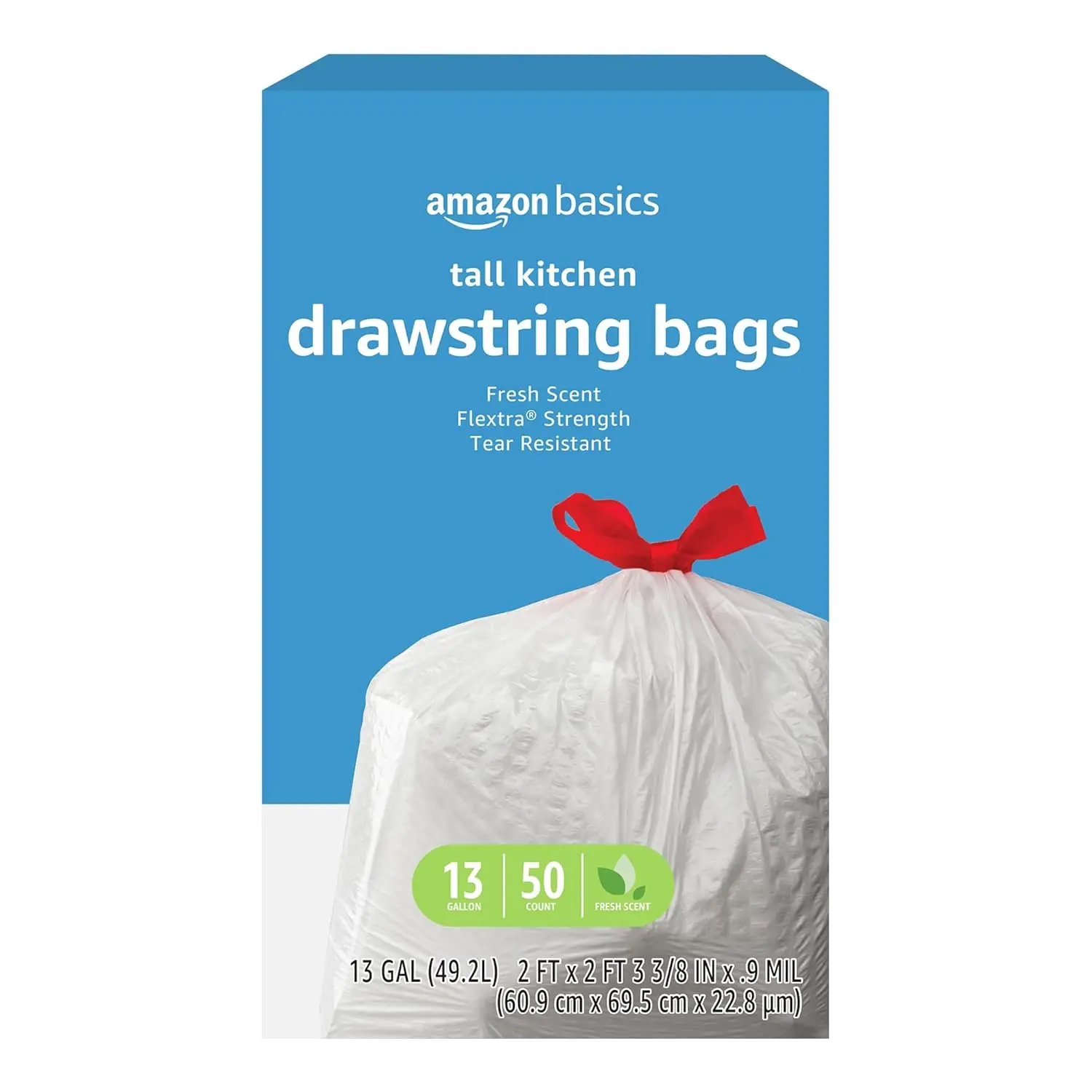 

Tall Kitchen Drawstring Trash Bags, Fresh Scent, Tear Resistant, 13 Gallon, 50 Count