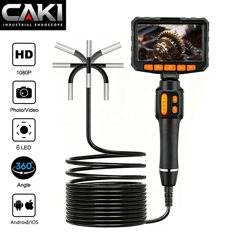 

360 ° Эндоскопическая камера с поворотом на 360°, HD-качество, со светодиодной подсветкой, для авторемонта и проверки трубопроводов, 6,0 мм