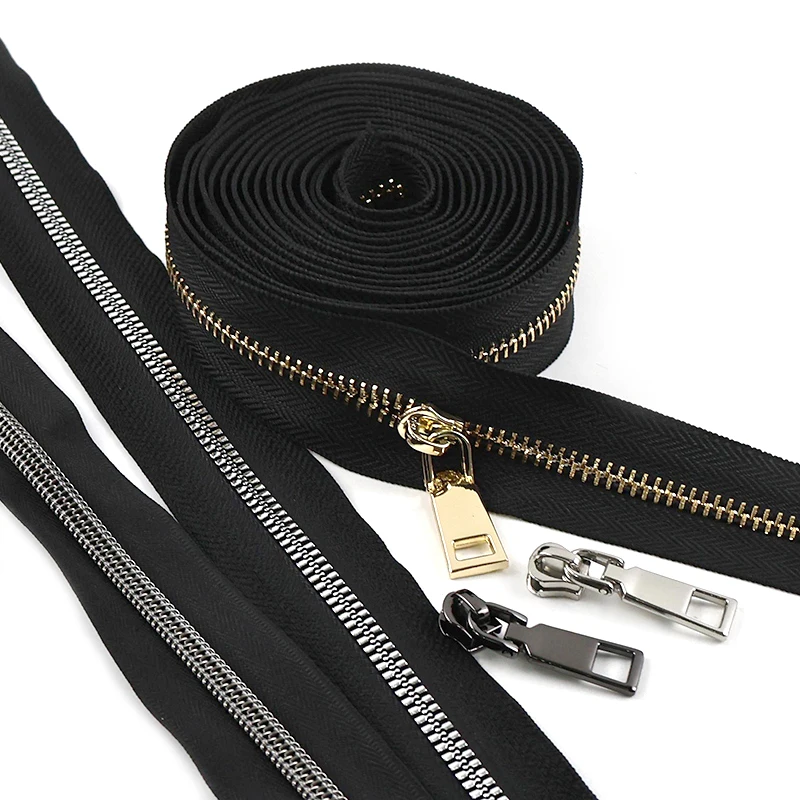 

8-20M 5# Metal/Nylon/Resin Zip Tape+Zippers Slider for Sewing Zipper Tapes By Meter Bag Clothes Zips Head Repair DIY Accessory