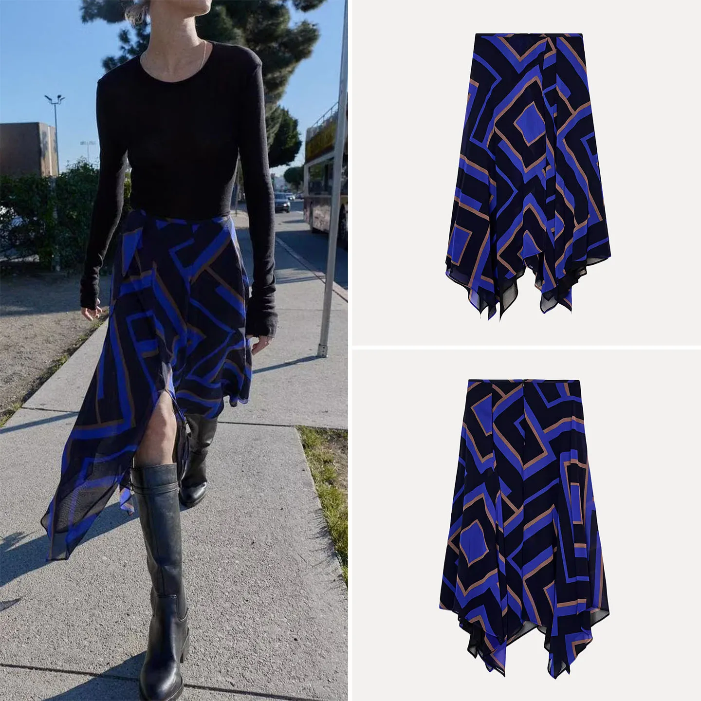 

Новая женская асимметричная юбка миди с индивидуальным принтом, свободного кроя, со средней талией, из других материалов, 100% хлопок, коллекция Зима 2025