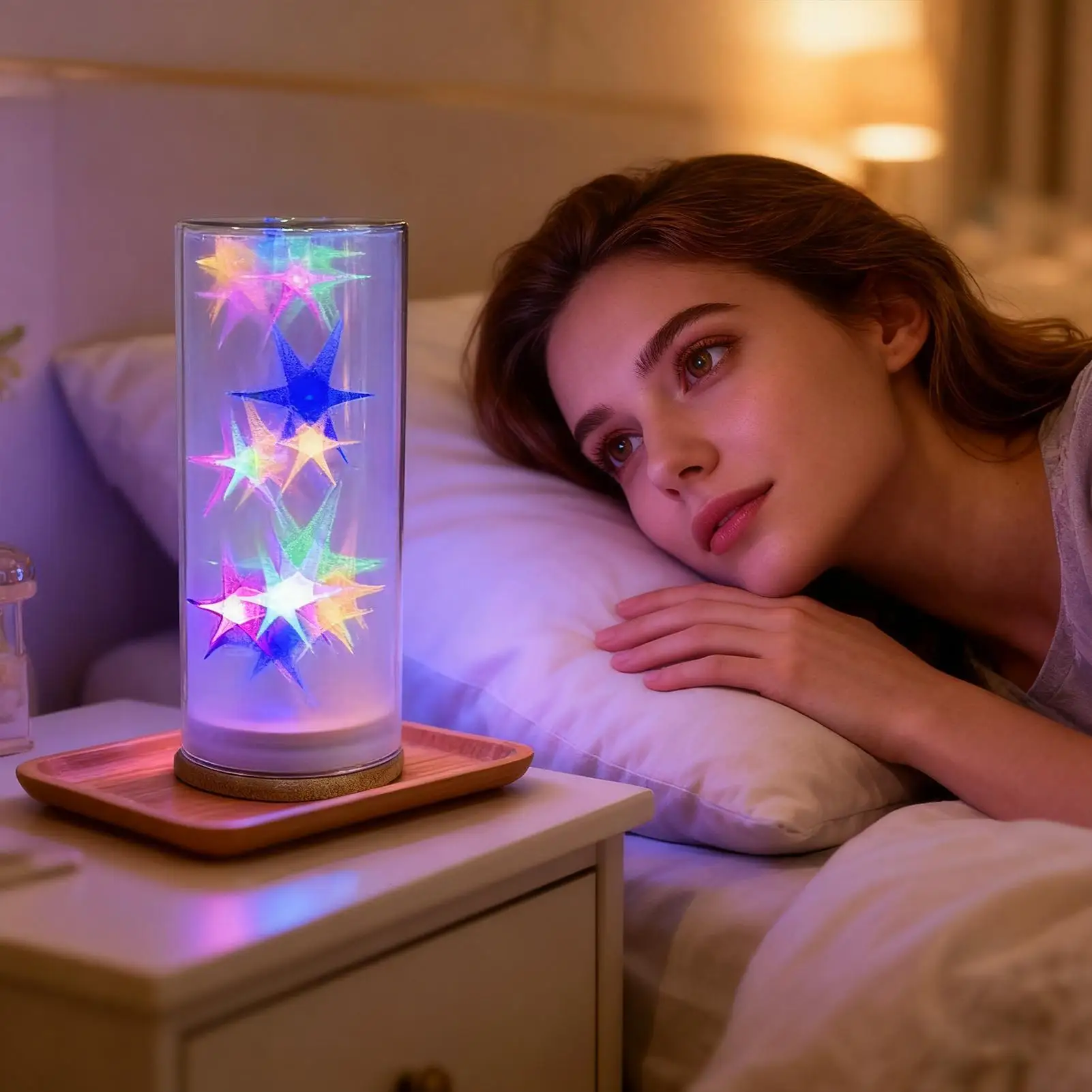 Luz nocturna de estrella, iluminación ambiental LED, decoración del hogar, lámpara de mesa decorativa, luz de mesita de noche para dormitorio, mesita de noche, sala de estar y oficina