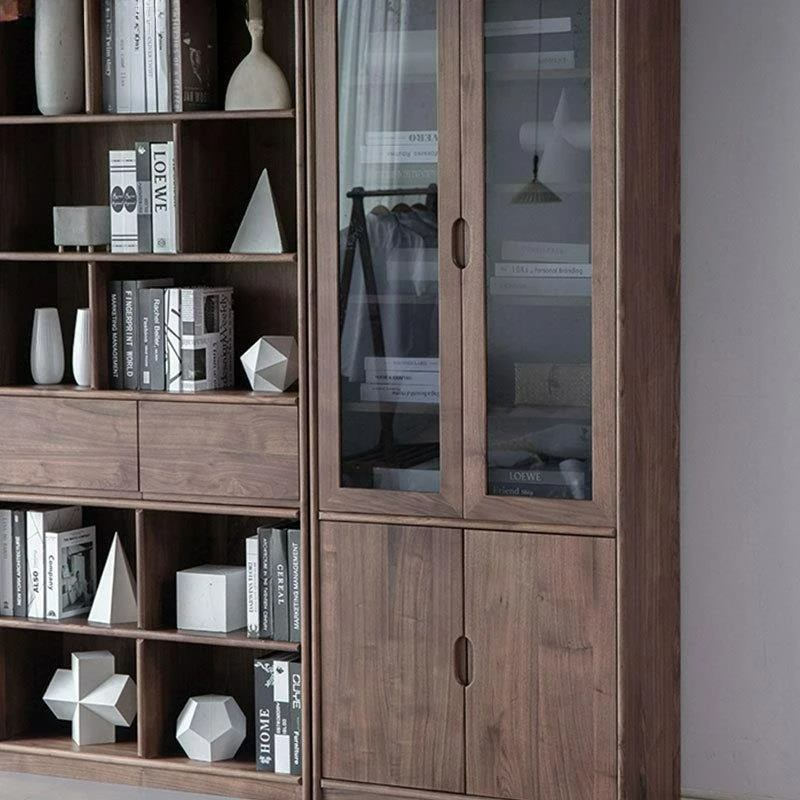 

Customizable North American black walnut Nordic modern simple glass door living room floor solid wood bookshelf