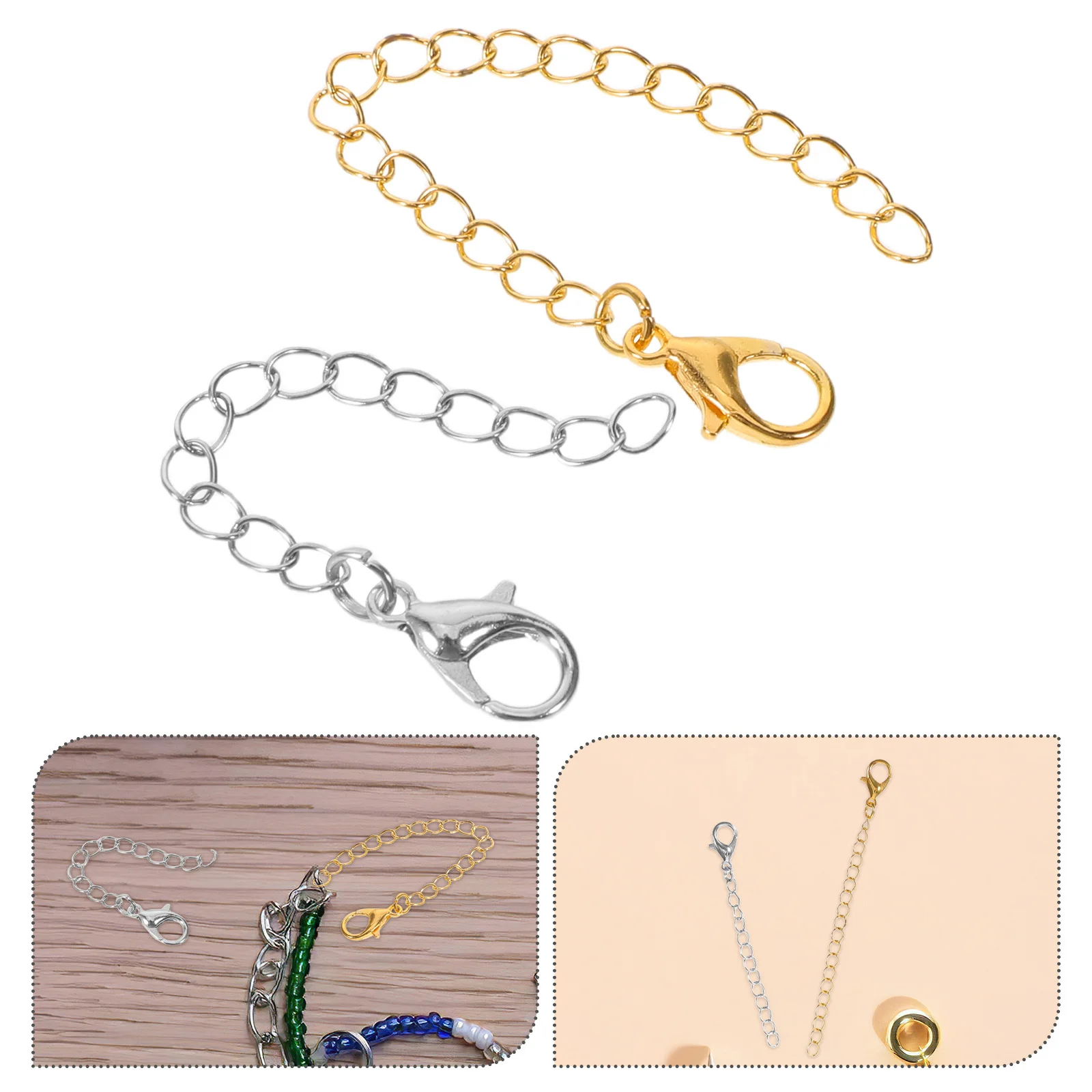 

20Pcs Lobster Claw Clasp Extender Chains Adjustable Bracelet Necklace Anklet DIY Jewelry Making Metal Lobster Clasp Chain