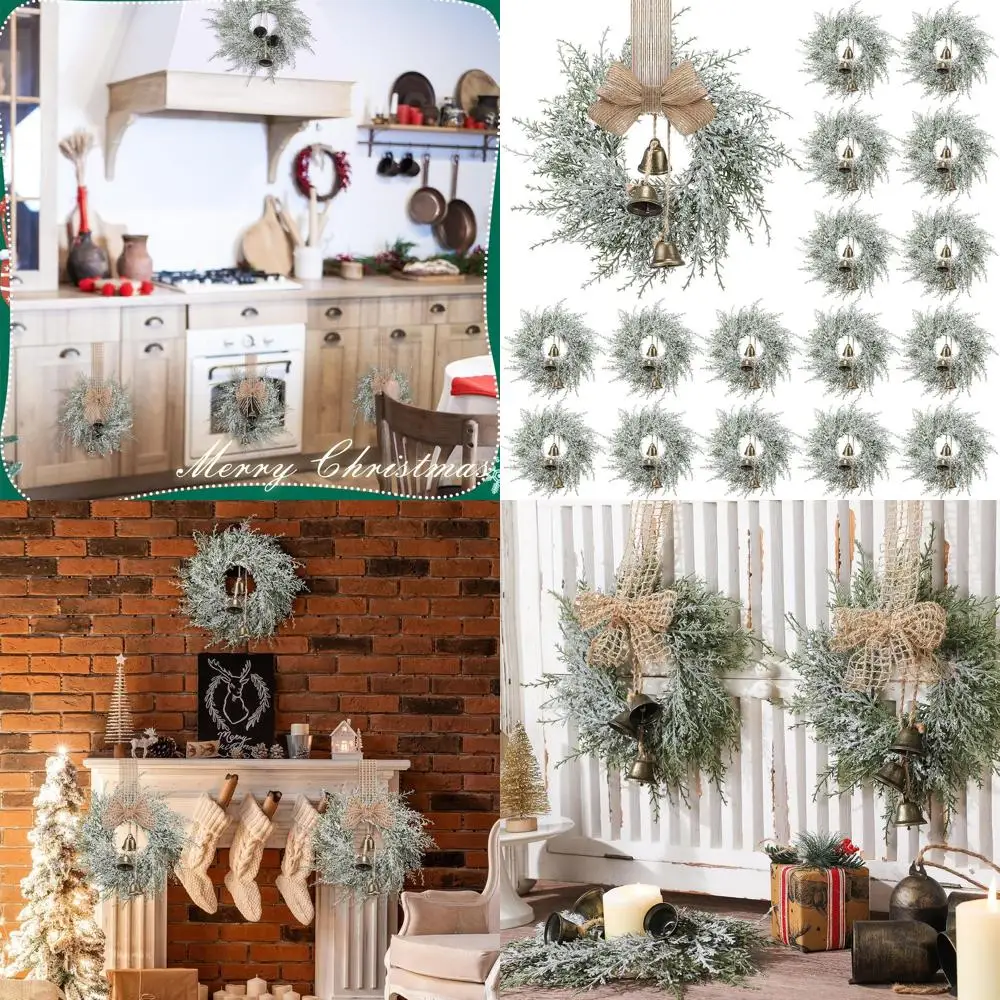 

10-дюймовые рождественские венки Real Touch — набор из 18 мини-веннок с колокольчиками для рождественского декора фермерского дома в деревенском стиле