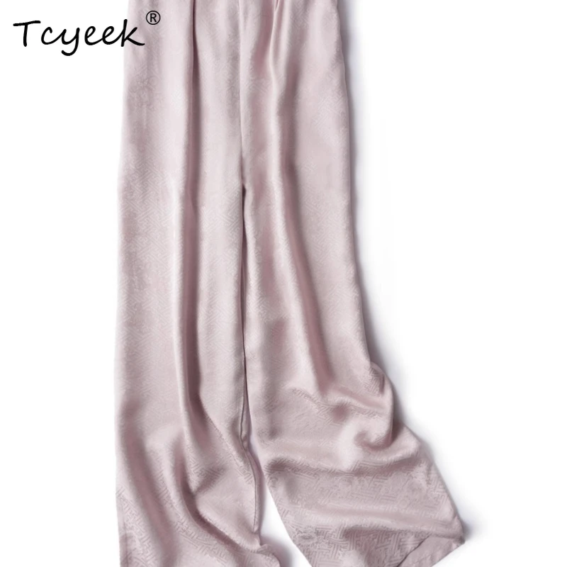 

Tcyeek 100% Mulberry Silk Spring Summer Thin Pink Elastic Waisted Retro Straight Leg Long Women' S Pants Брюки Женские Летние 바지
