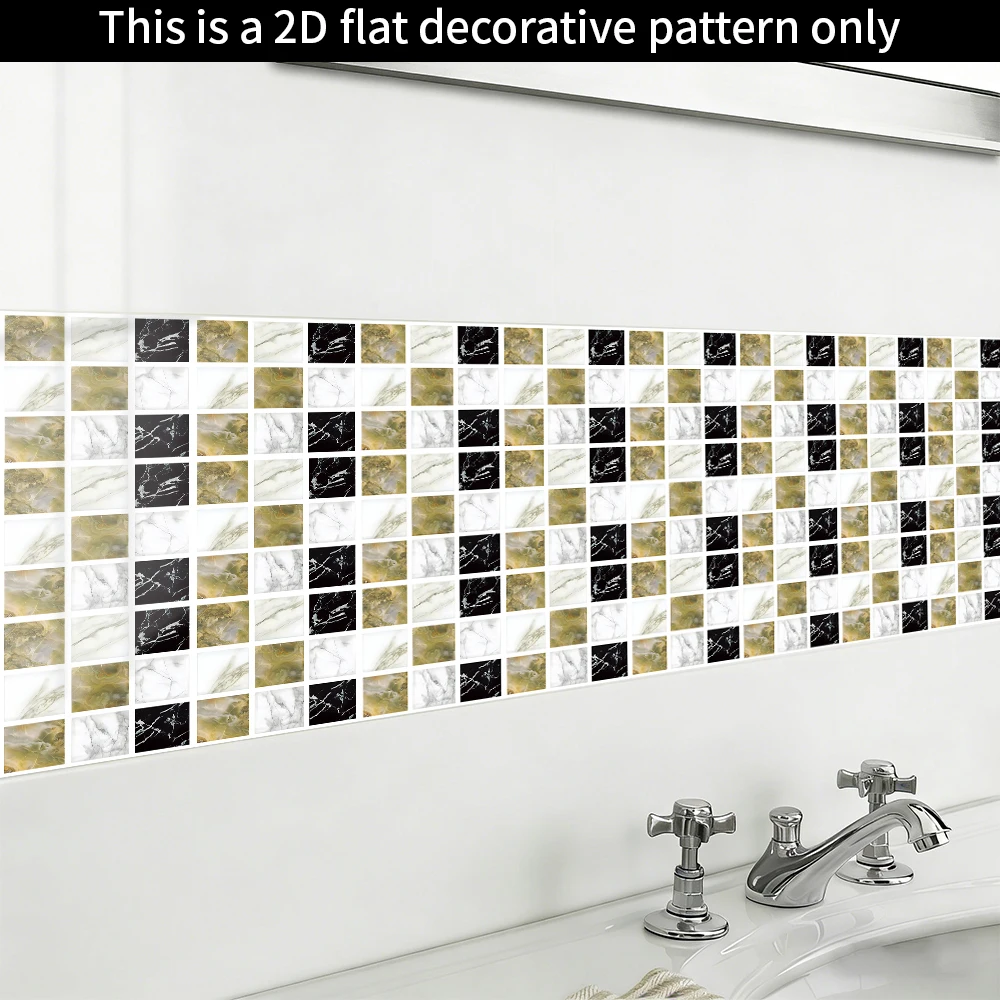 10Pcs 2D 10×10cm Self-Adhesive PVC Mosaic Wall Stickers, Waterproof Oil-Proof Decals for Kitchen Bathroom, Wear-resistant Easy C