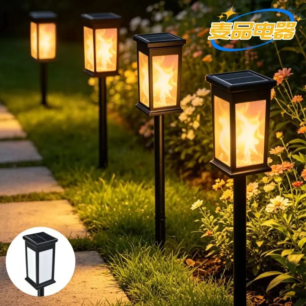 Waterproof Solar Pathway Lights Flickering Flame IP65 Waterproof Garden Path Light 3D Flame Simulated Flames Landscape Lights