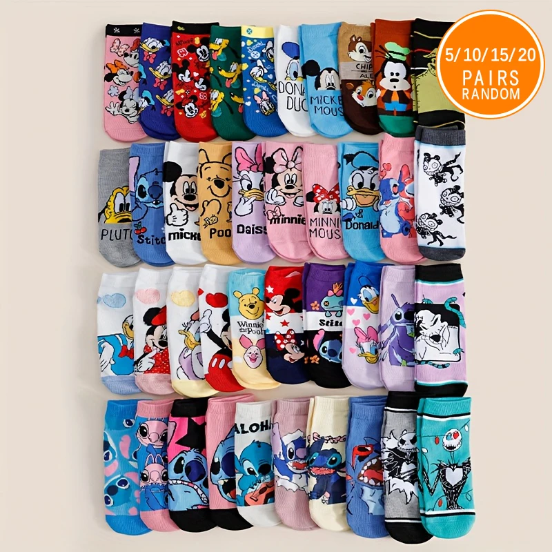 

Универсальные повседневные прямые носки унисекс с милым мультяшным рисунком Диснея, Микки/Минни/Дональд Дак/Ромашки
