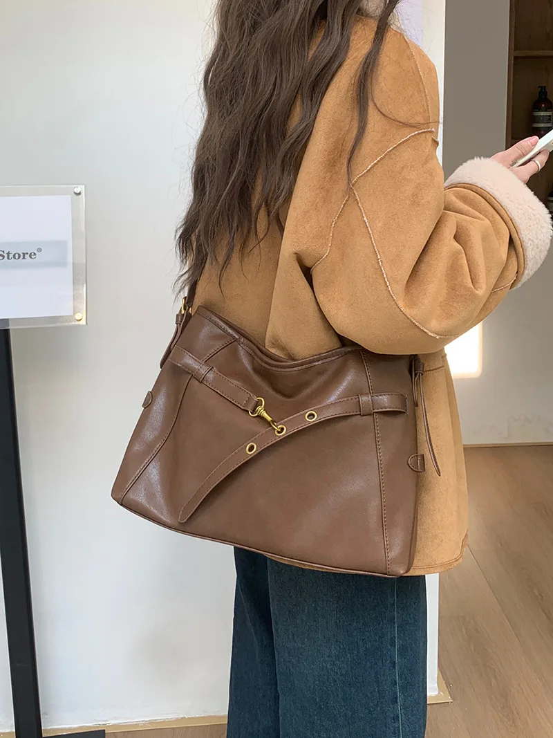 CGCBAG Vintage Lage Capacity Crossbody Bag For Women Simple Solid Designer Luxury Tote Bag High Quality PU Leather Handbags