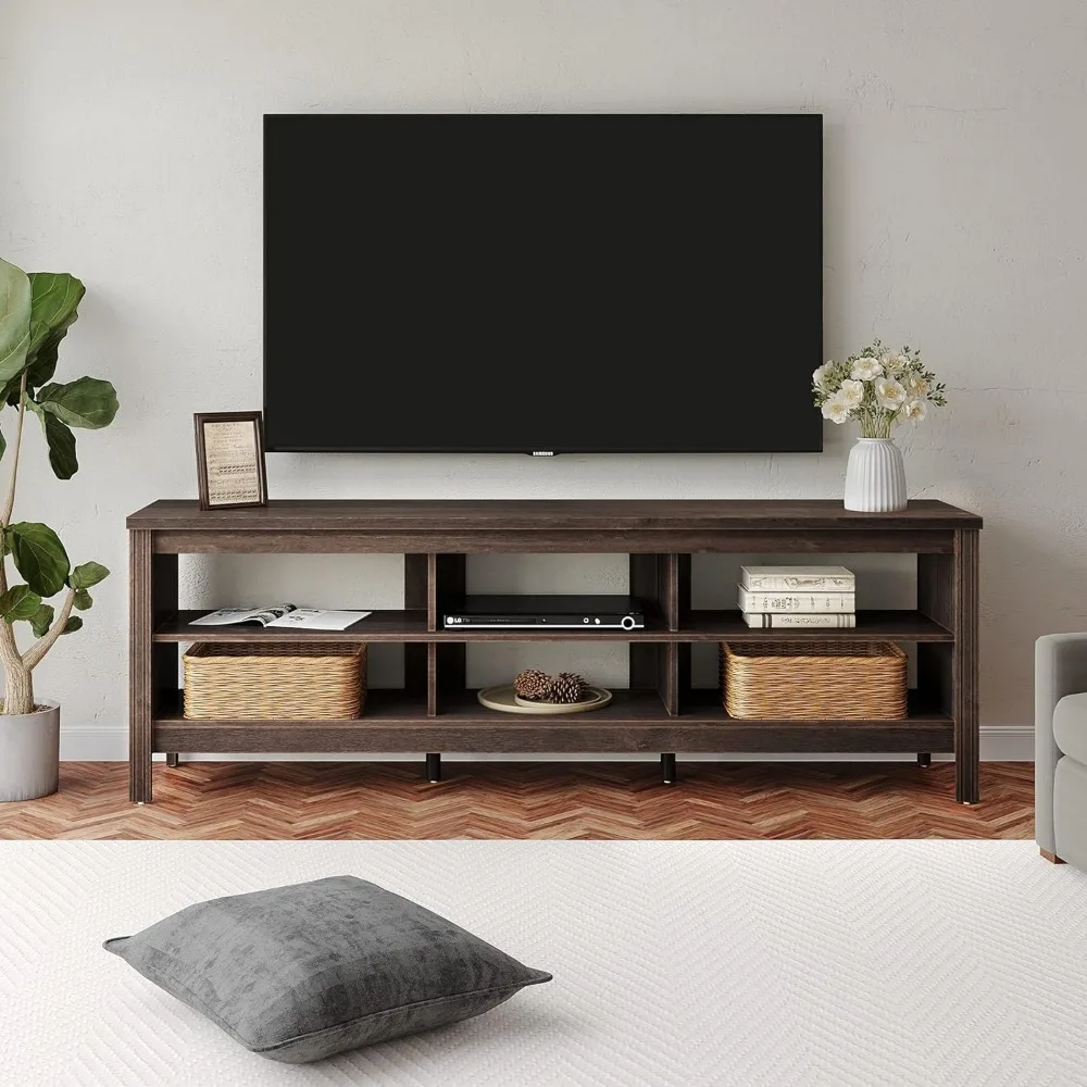 

TV Stand for 75 inch TV, Espresso Entertainment Center for 70 inch TV Console Table with 6 Storage for Living Room Bedroom, 70