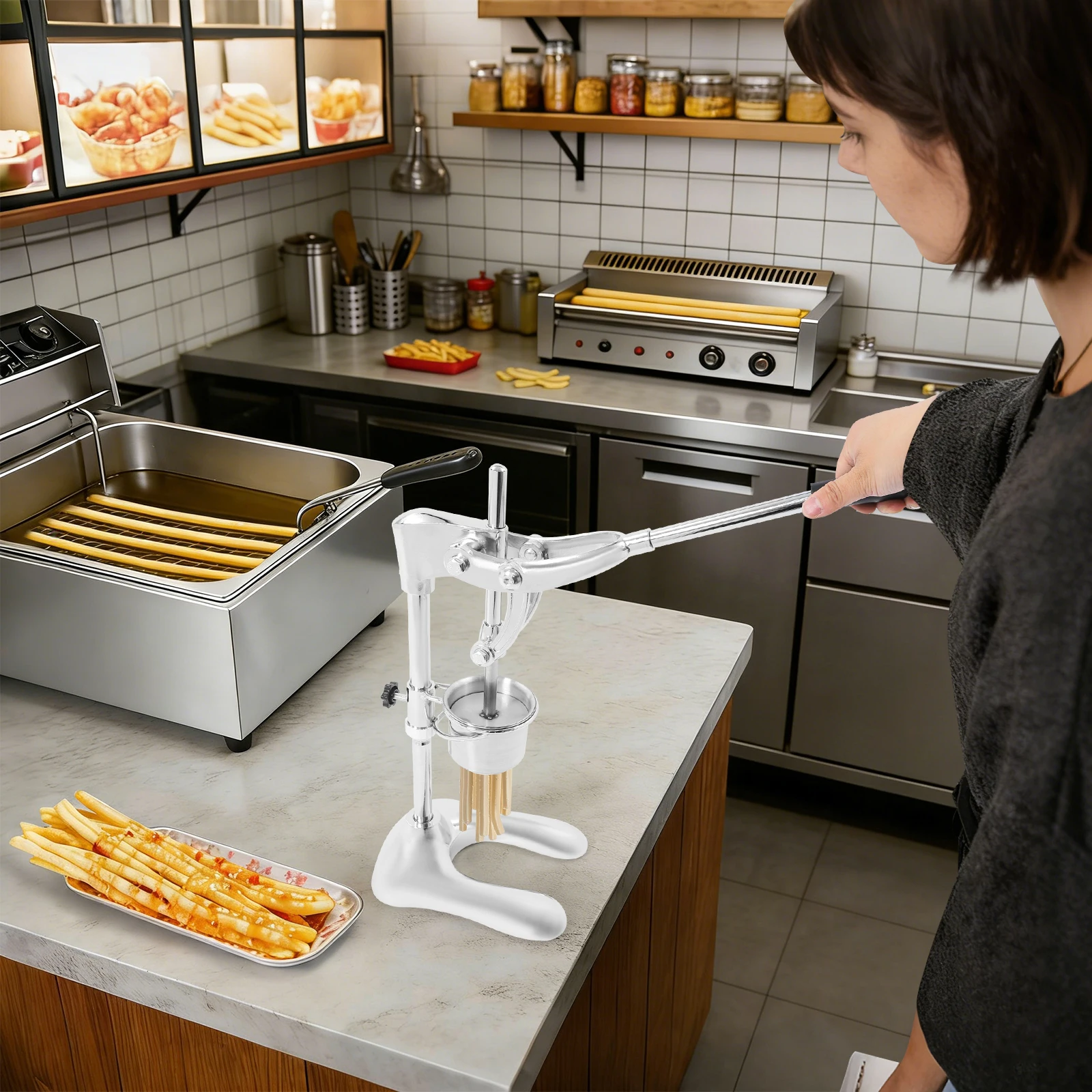 

Manual Potato Strip Maker,12 Holes Manual French Fries Maker,Potato Strips Squeezers,12 Holes Mashed Potato Extruder,for Catering