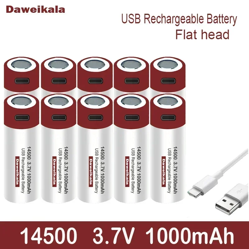 3.7V 14500 3.7V1000mAh lithium-ion battery can quickly charge USB14500 V aa rechargeable battery LED flashlight battery