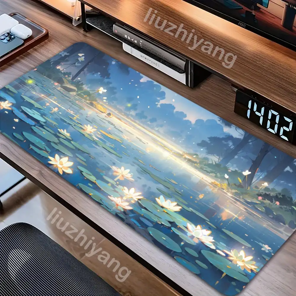 لوتس مشهد ماوس الوسادة كبيرة الكمبيوتر مكتب ألعاب الجدول حصيرة XXL المطاط المضادة للانزلاق مخيط حواف الكمبيوتر لوحة المفاتيح الحصير منصات مكتب طويلة #3