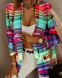 Cappotto scozzese colorato a maniche lunghe Versatile e confortevole per il tempo libero di nuova moda Sexy da donna