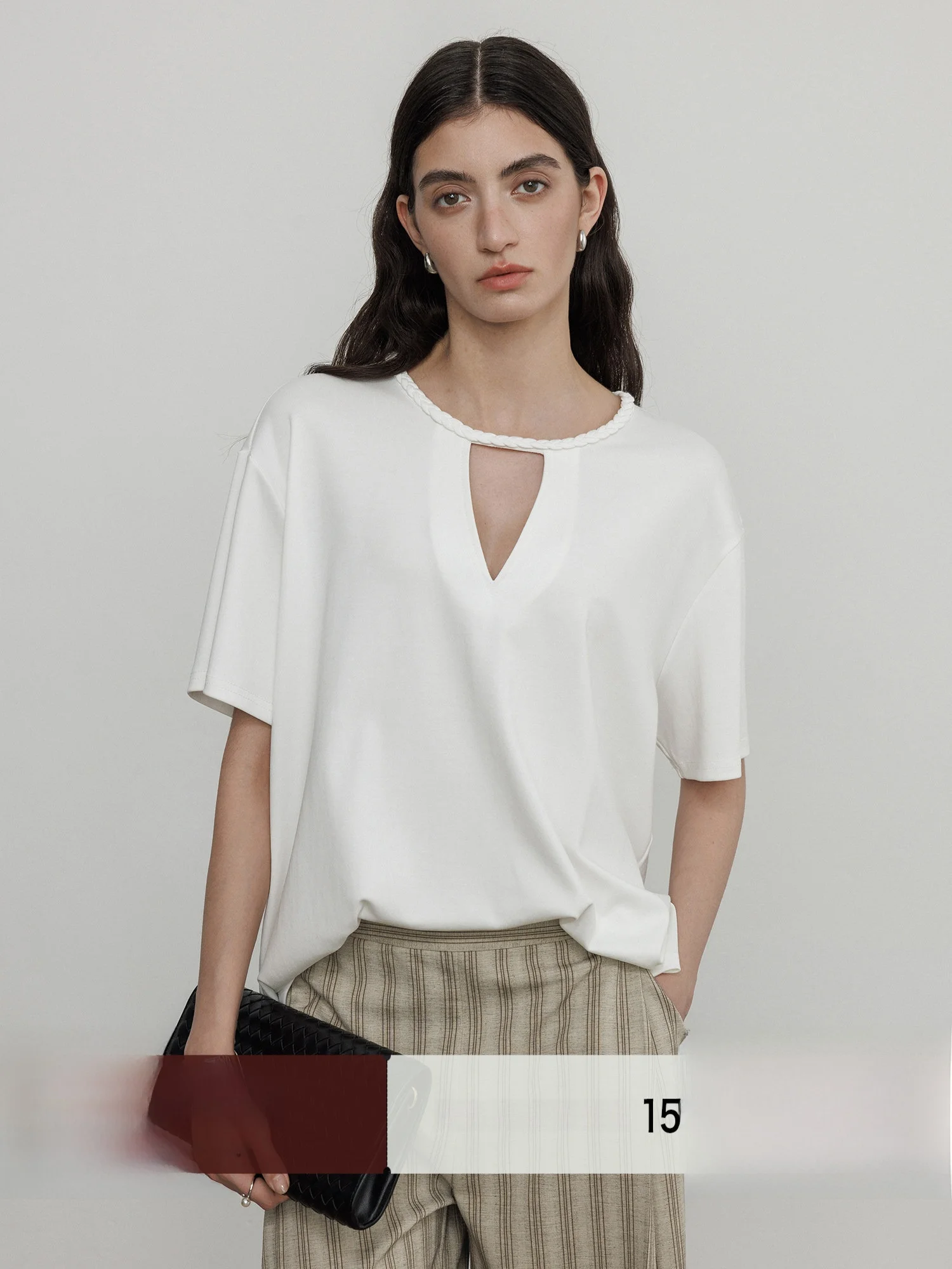 

Loose Women's T-shirt round Neck Short Sleeve White Summer Casual Style Cotton Blend Rayon Spandex Knitted Color Top