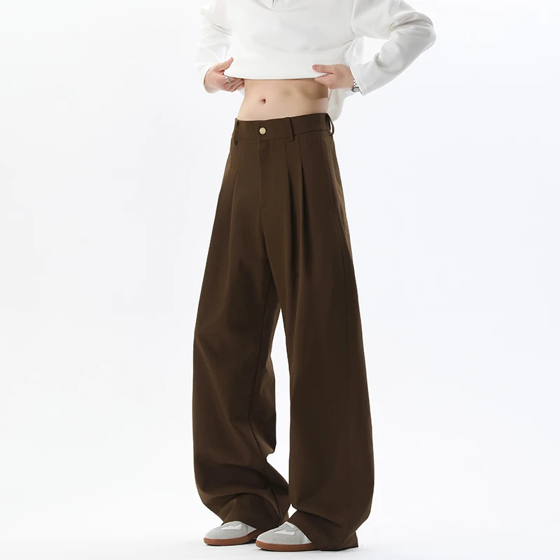 

Brown Suit Pants Men Fashion Society Mens Dress Pants Korean Loose Wide Leg Pants Mens Office Formal Trousers Plus Size 5XL