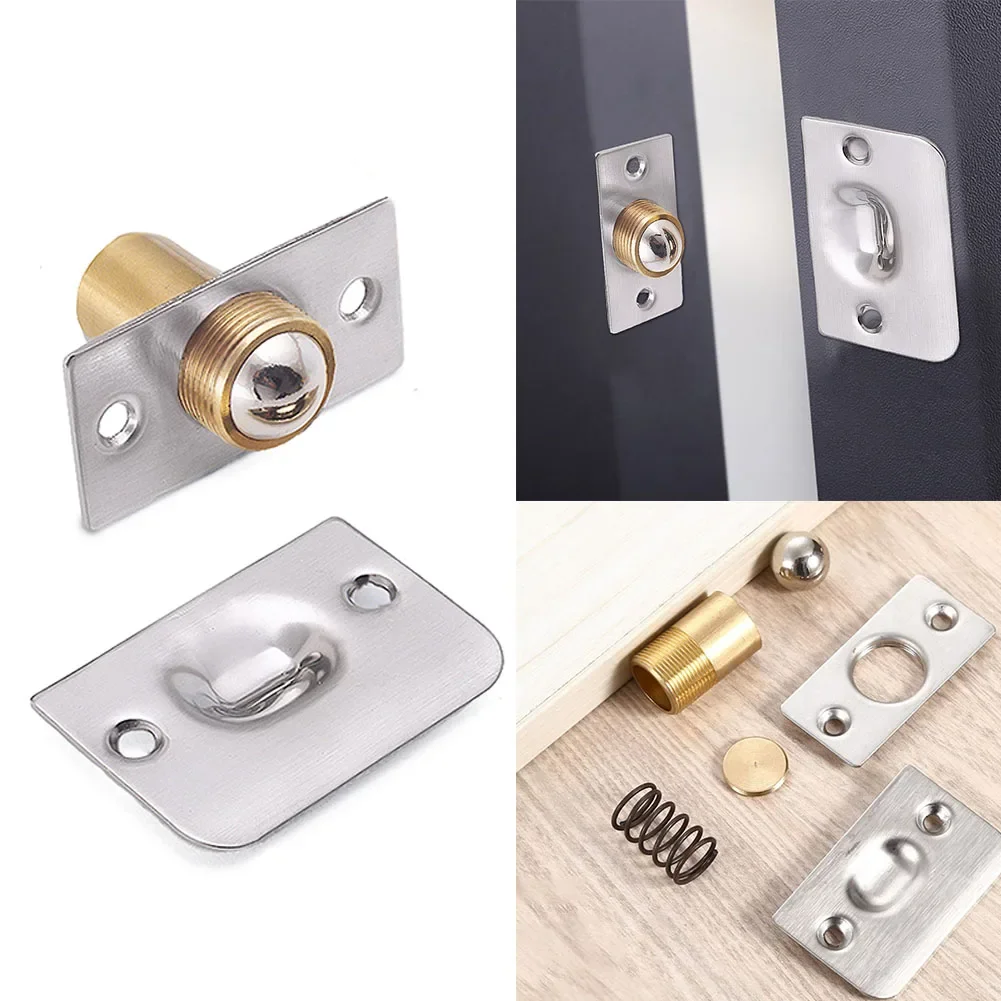 Spring Invisible Wooden Cabinet Door Beads Lock Closet Ball Catch Latch Doors Top Bead Silver Tone For Wood Door Strike Plate