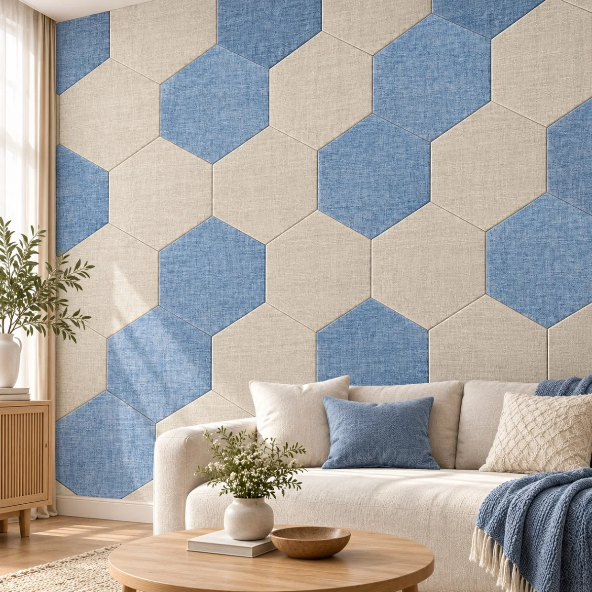 1/3/5pcs Hexagon Wall Panels Self Adhesive Linen Texture Wall Decor DIY Wall Panel for Bedroom Living Room Decoration