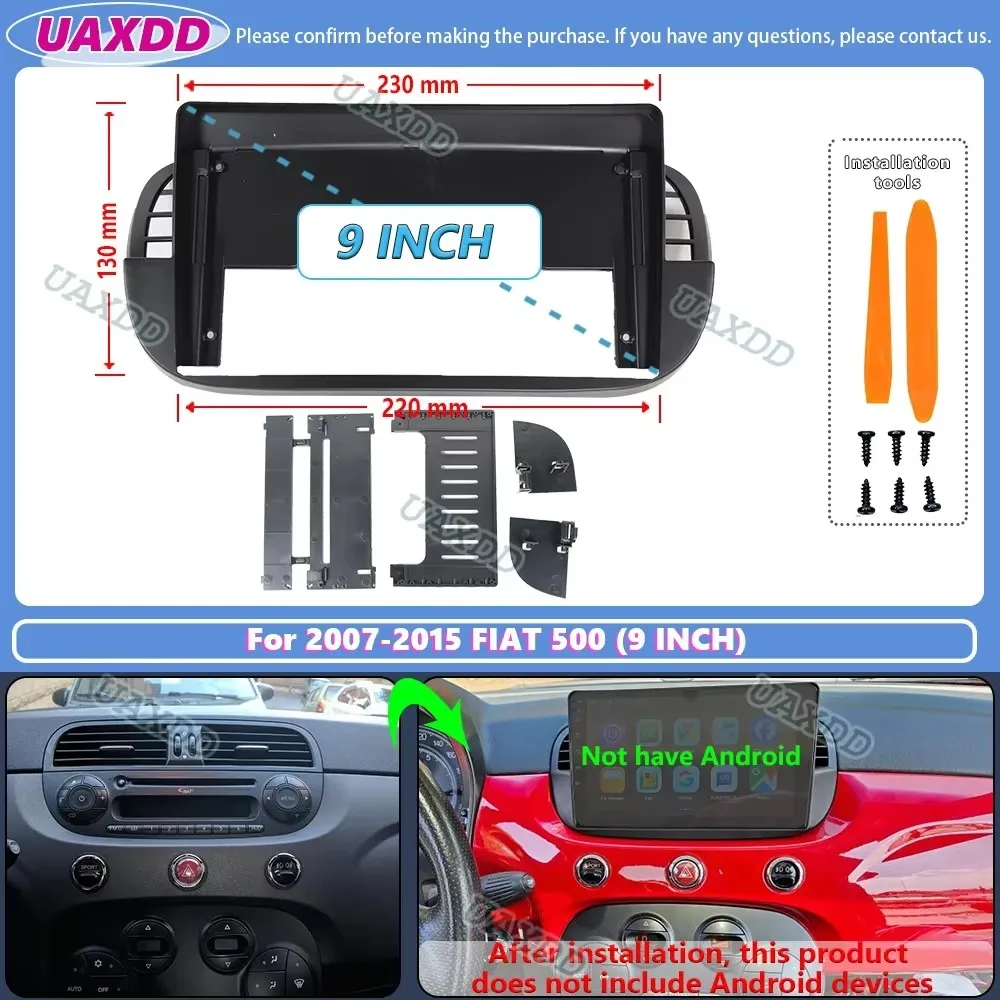 For 2007-2015 FIAT 500 9INCH 2 Din Car Stereo CD Android Frame Panel Fascia Cable Video Harness Adapter Dashboard Decoder CANBUS