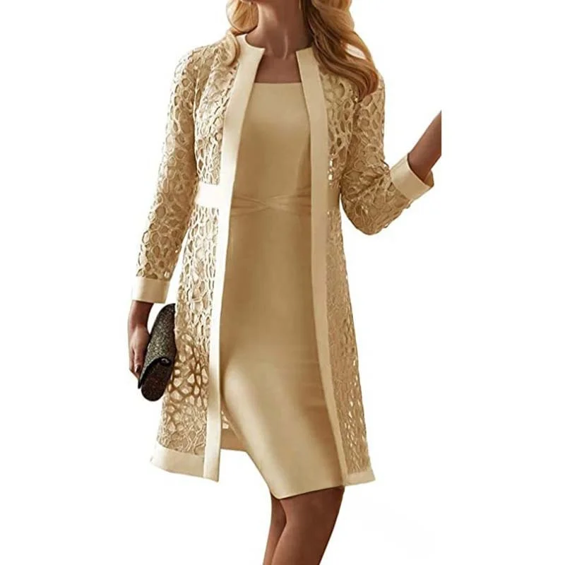 طقم كارديجان نسائي من الدانتيل بلون نقي مكون من قطعتين طويل Sve round Ne Street Sle خريفي من مادة البوليستر #2