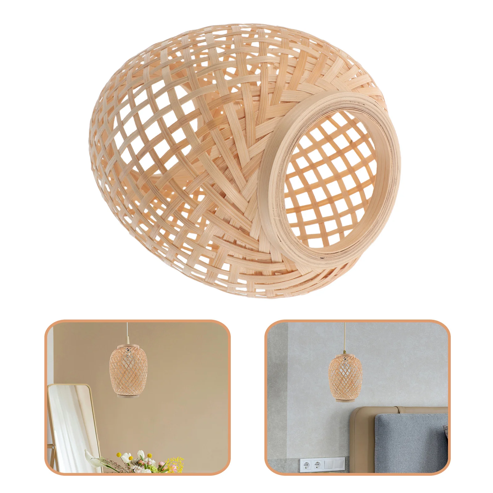 

1pcs Bamboo Woven Lamp Shade Rustic Handmade Pendant Light Cover For Ceiling Lamps Lightweight Bamboo Hanging Lampshade