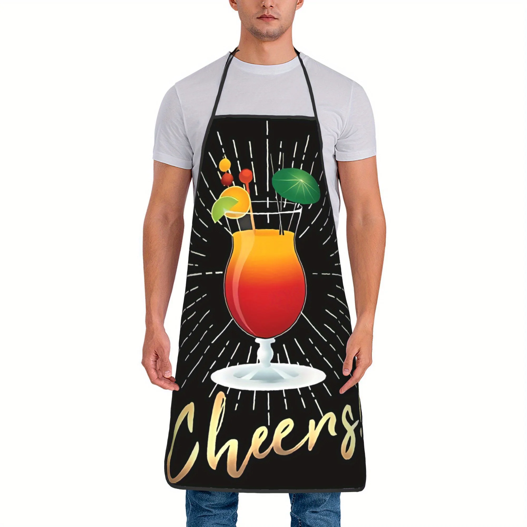 Cheers Cocktail Print Kitchen Apron - Funny Bartender BBQ Apron for Men Women, Cooking Baking