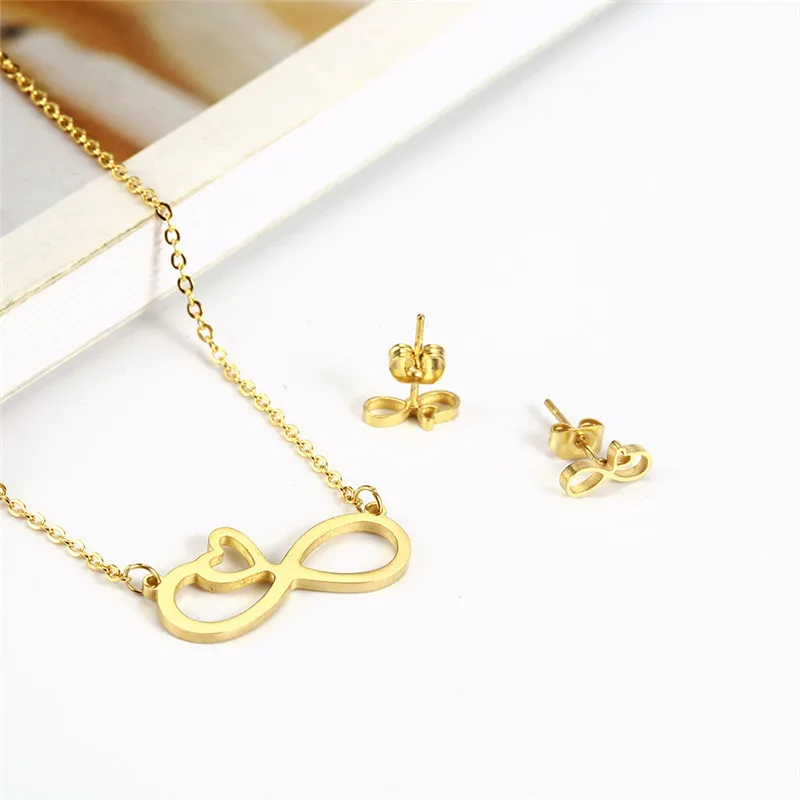 Heart Necklace Earrings Set Stainless Steel Jewelry Set Hert Lock Jewelry Sets Charm Simple Fashion Jewelry Gift chain