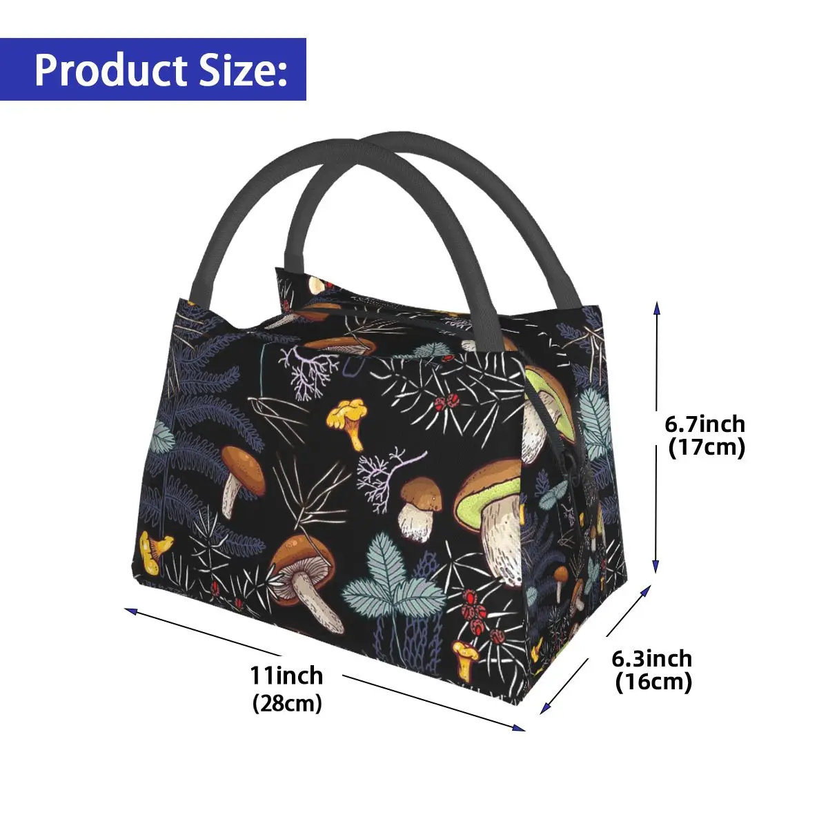 Bolsas de almuerzo con aislamiento Bento Box reutilizable para mujer, bolsas de almuerzo de setas de bosque salvaje oscuro, bolsas de Picnic, bolsa térmica más fresca para viajes