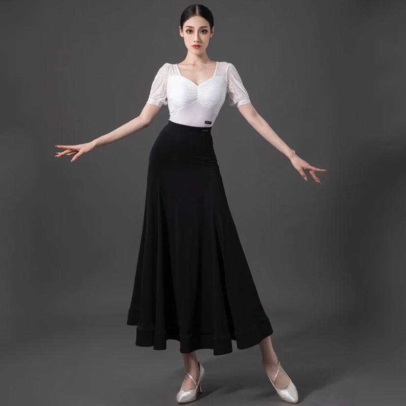 New Ballroom Dance Clothe Women Short Sleeves Tops Black Skirt Adult Modern Dance Practice Wear Prom Club Dance Dresses DNV18240