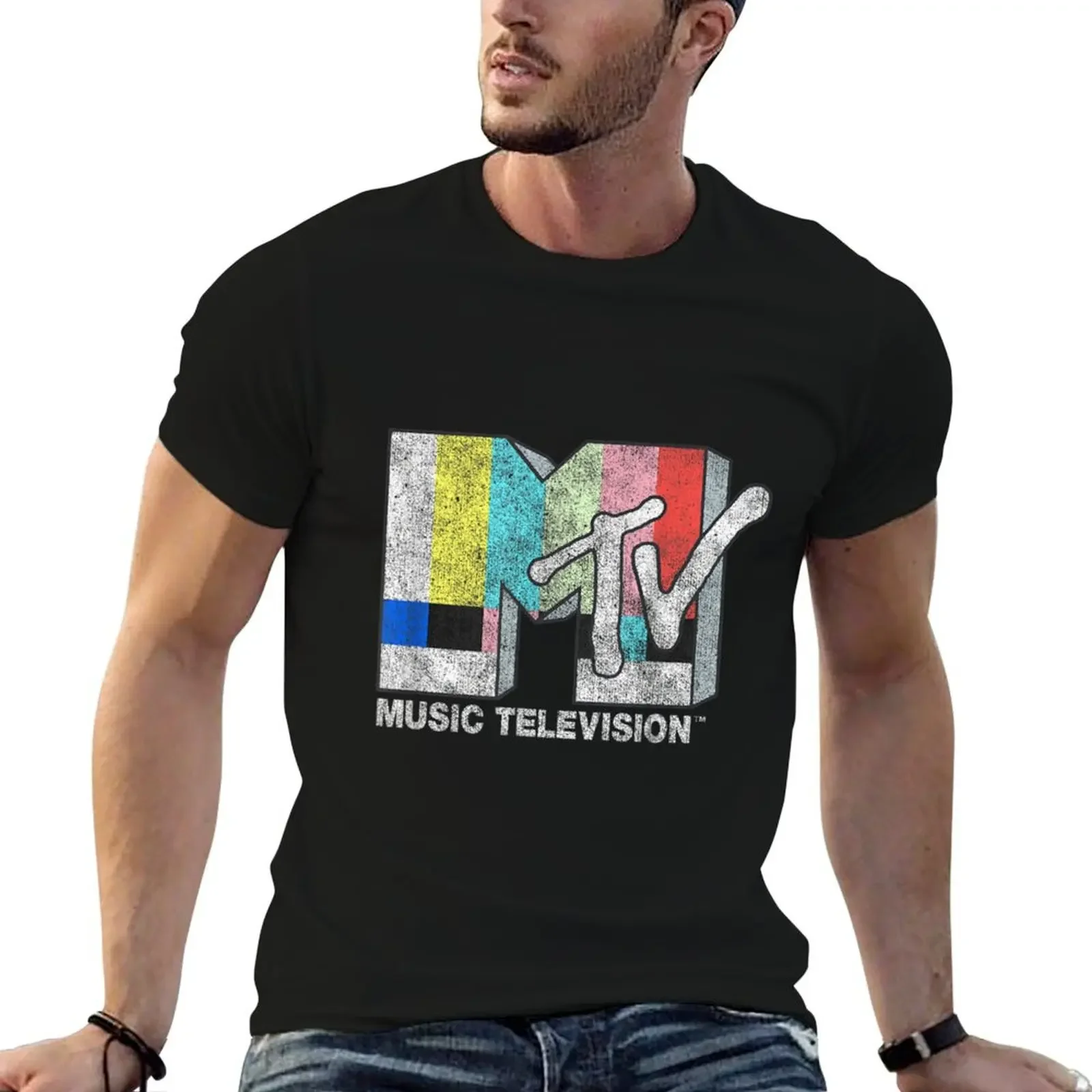 Vintage TV Signal Logo T-Shirt korean fashion cheap stuff plus size tops aesthetic clothes plain white t shirts men