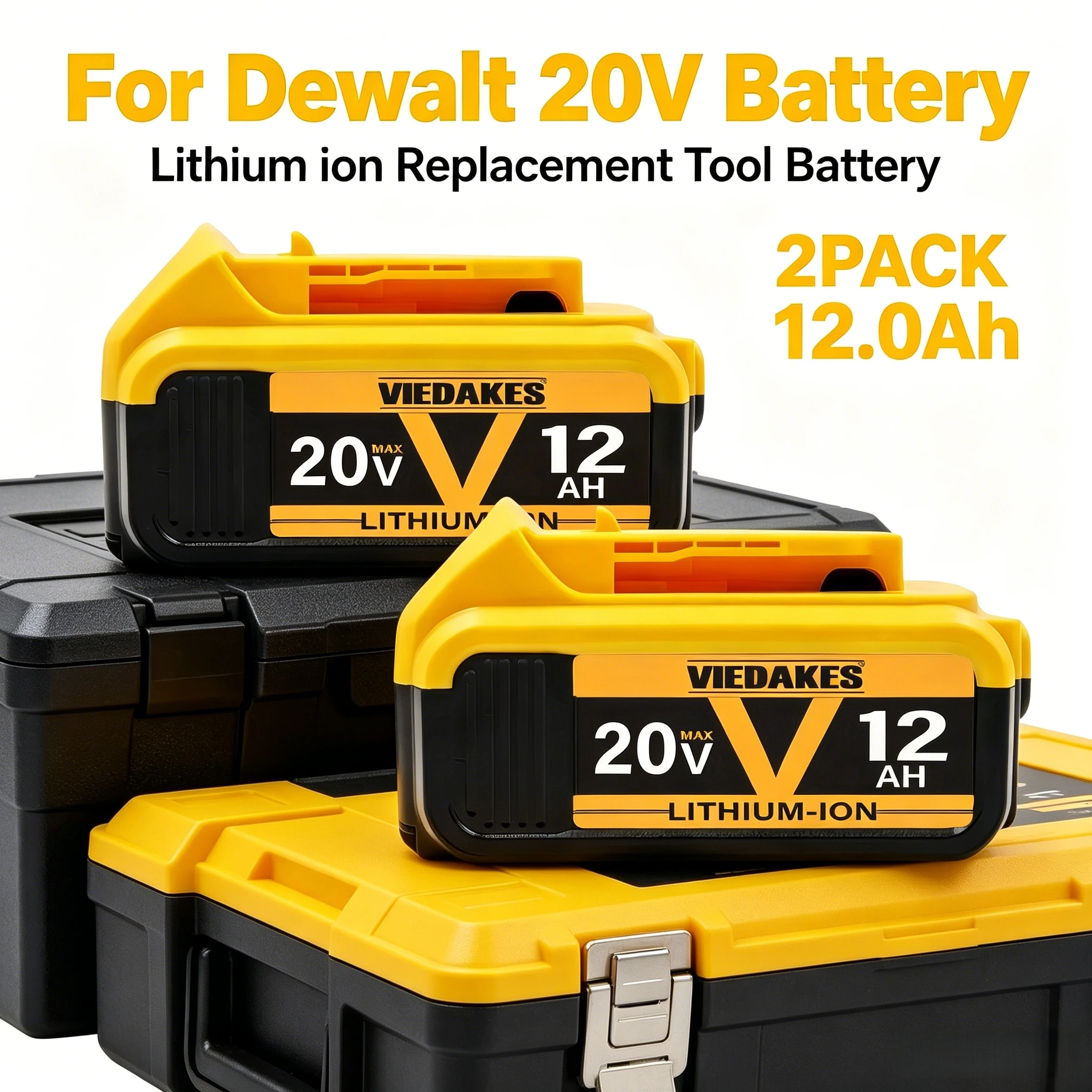 

20V 12.0Ah Lithium Ion tool Battery, Replacement for Dewalt 20V battery DCB204 DCB207 DCB208 Cordless Tools