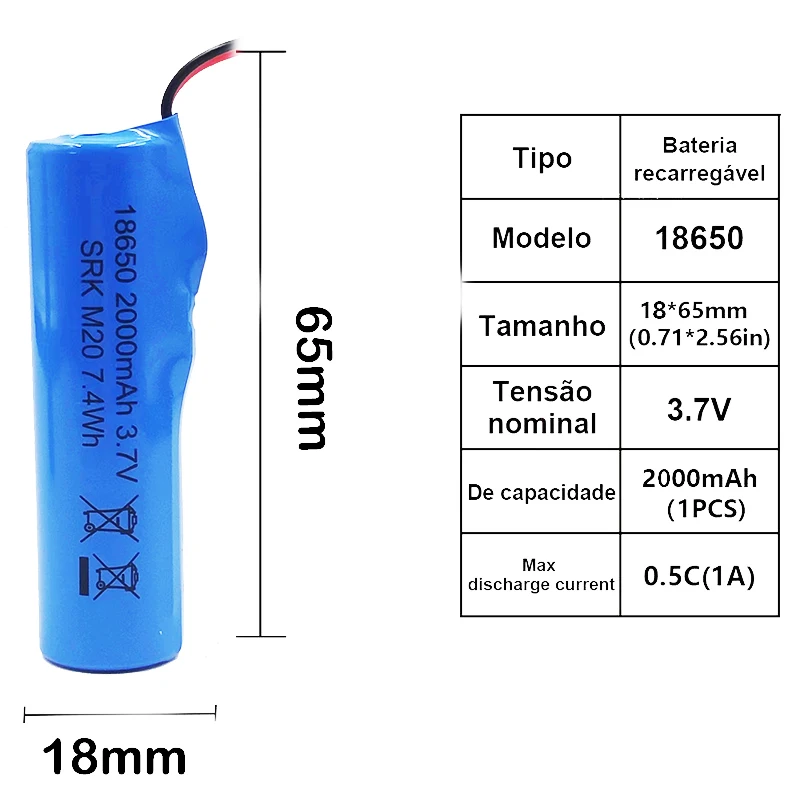 umulator litowy 18650 3,7 В, 2000 мАч для рыбалки, светодиодный светильник, Bluetooth-динамик, аварийные батареи «сделай сам»