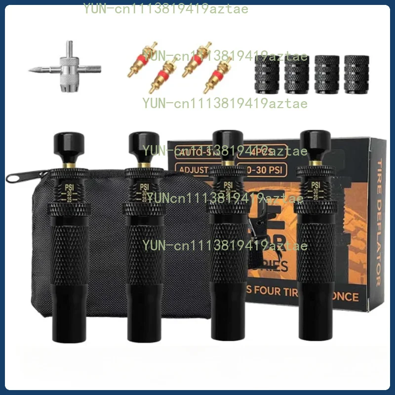 4pcs Adjustable Auto-Stop Tire Deflator Valve Kit  Screw-on Tyre Air Down Tool for Vehicles Motorcycle Offroad