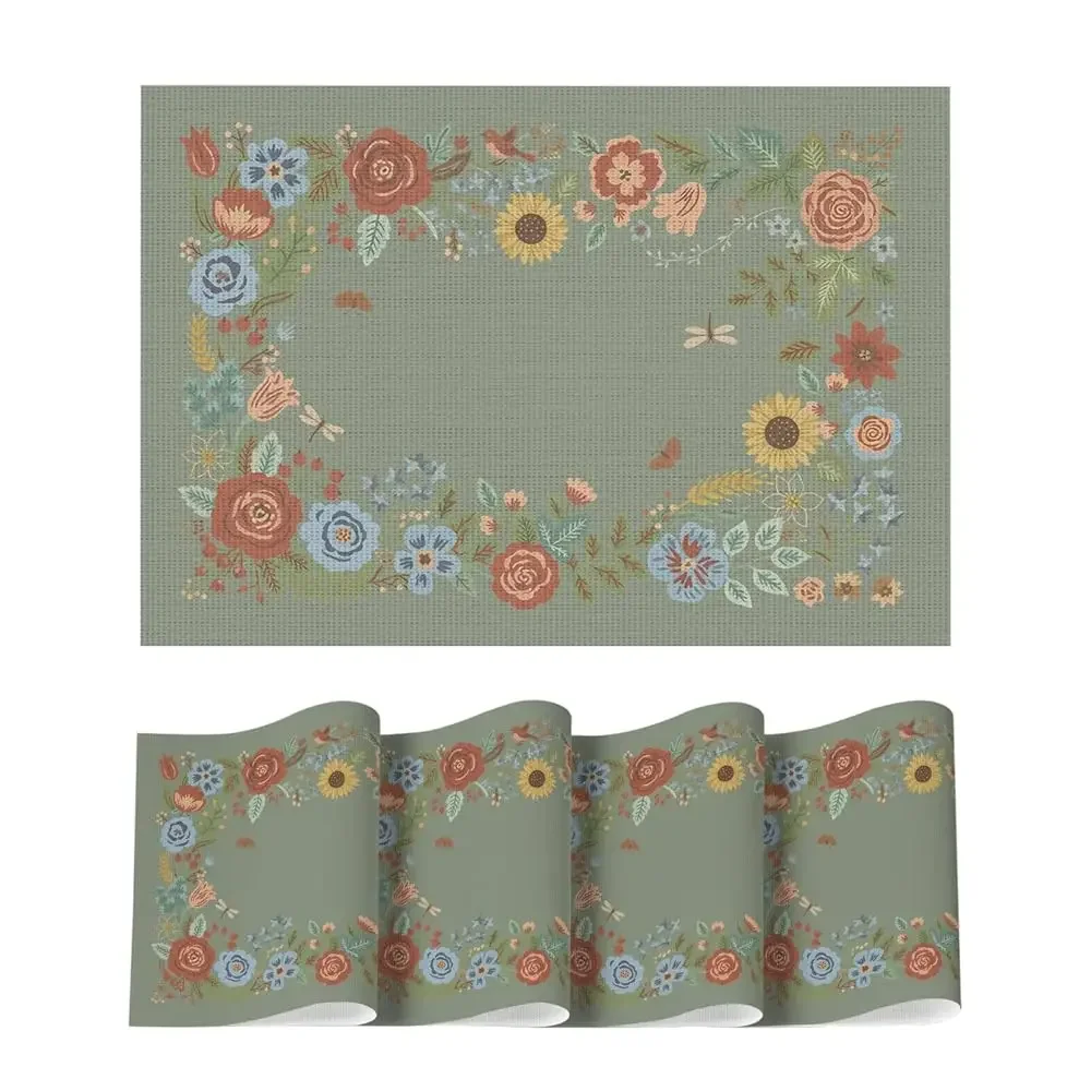 

Набор из 4 виниловых салфеток для стола Sage Florals Butterfly Spring, моющиеся, нескользящие, пластиковые, для винтажных праздничных вечеринок и кухни