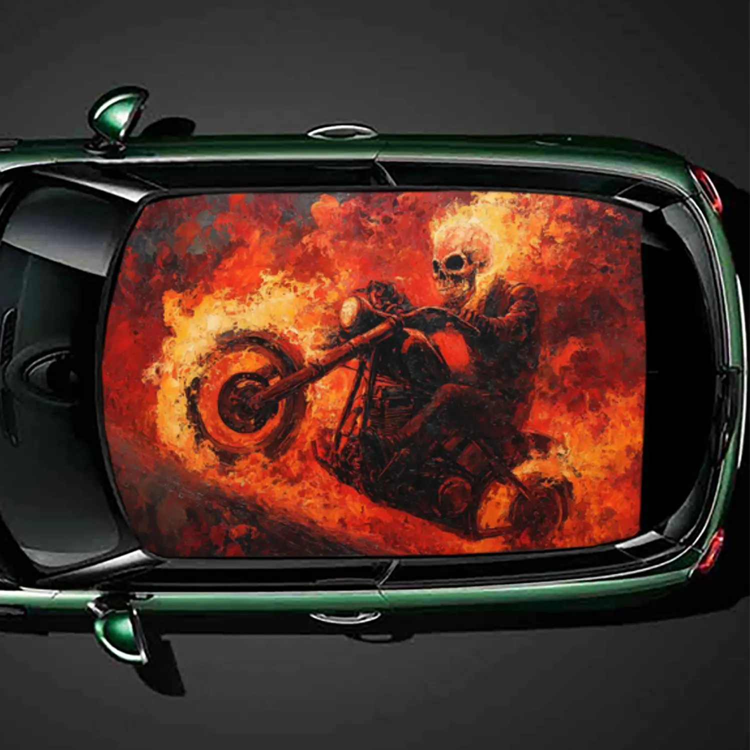 

Rebellious Badass Skull Fire Motorcycle Design Car Roof Sticker PVC Self Waterproof stick , Striking Auto Exterior Accessories D