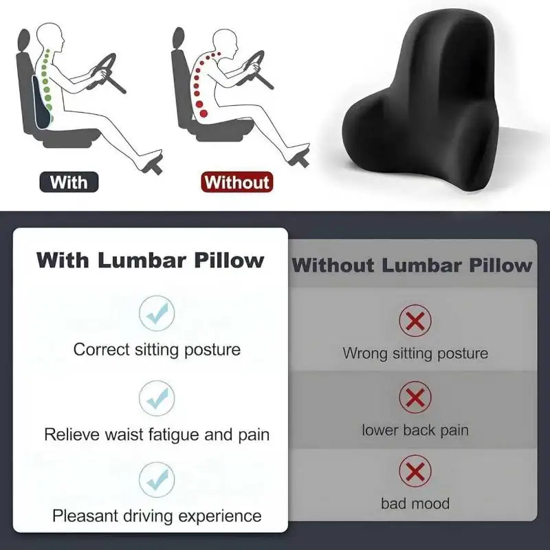 Memory Foam Car Cushion Car Lumbar Support For Car Universal Pillow Waist Cushion Car Seat Car Accessories
