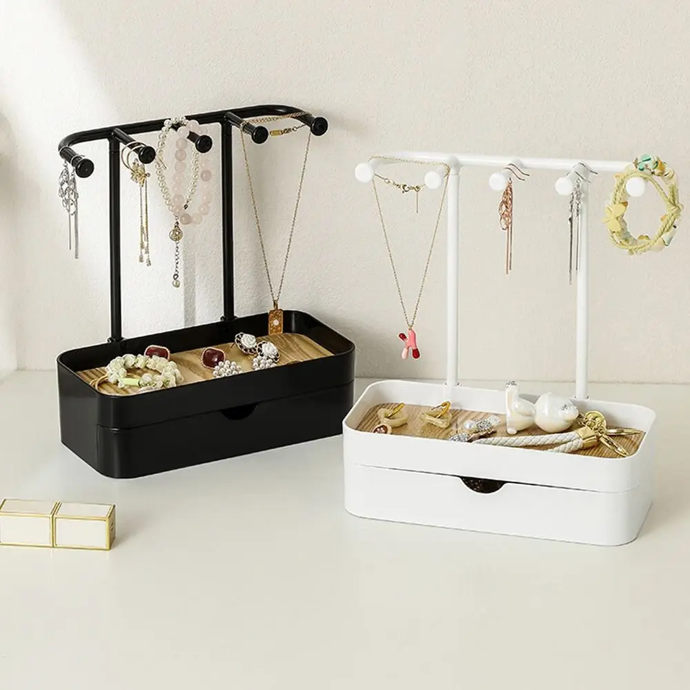 Fashion Jewelry Display Rack with Drawer Box Earrings Necklaces Jewelry Storage Rack with Wooden Base Desktop Storage Box