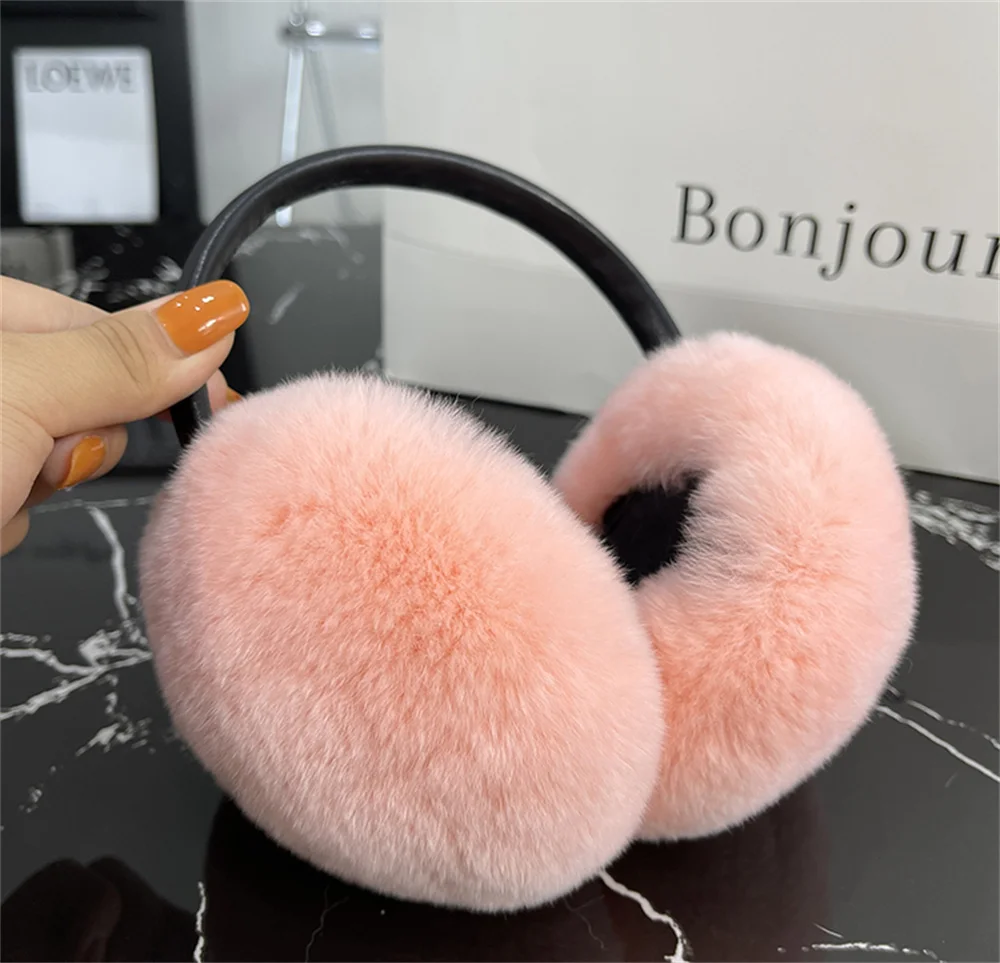 Natural Rex Rabbit Fur Earmuffs Soft Plush Ear Warmer Winter Warm For Women Fashion Solid Color Outdoor Cold Protection Earmuffs