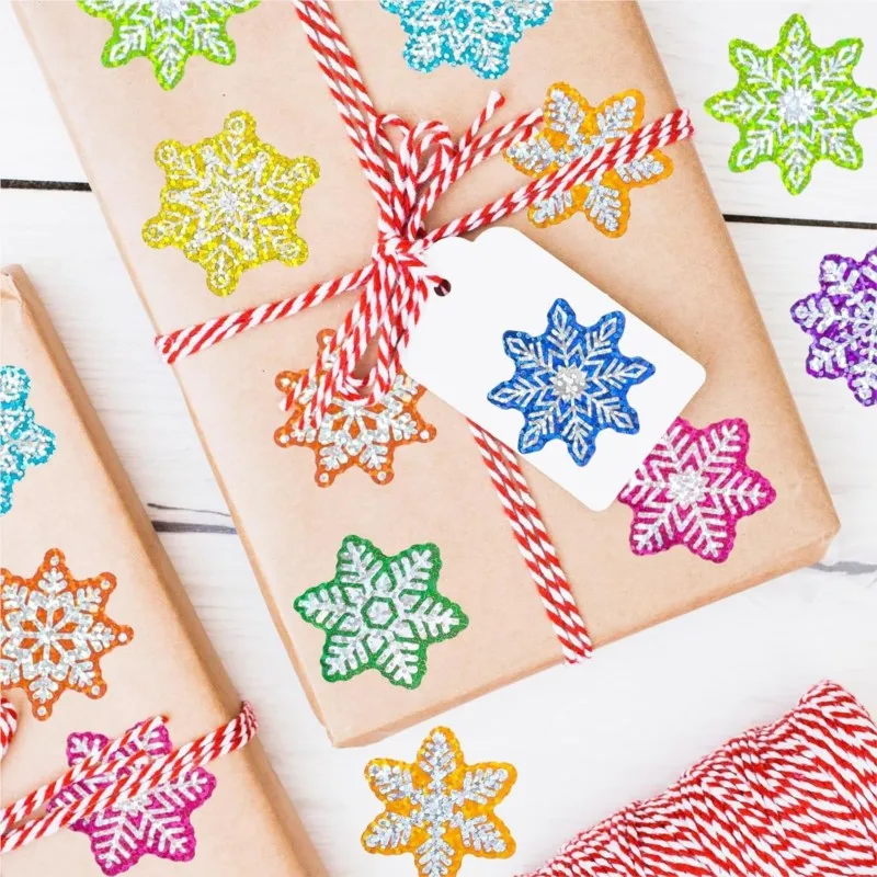 100-500pcs Glitter Colorful Snow Stickers Party Christmas Gift Wrapping Label Children Scrapbook Stationery Stickers view 6