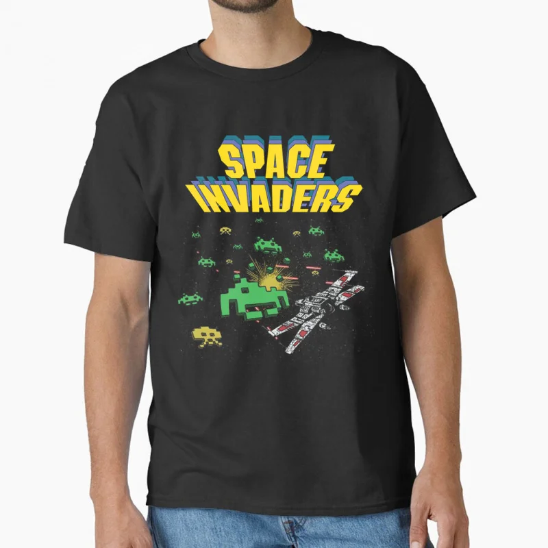 

80s Retro Space Invaders Video Game Juego Gaming Console Aliens 8-Bits Gamer pixel art Arcade T shirt Large size Tops