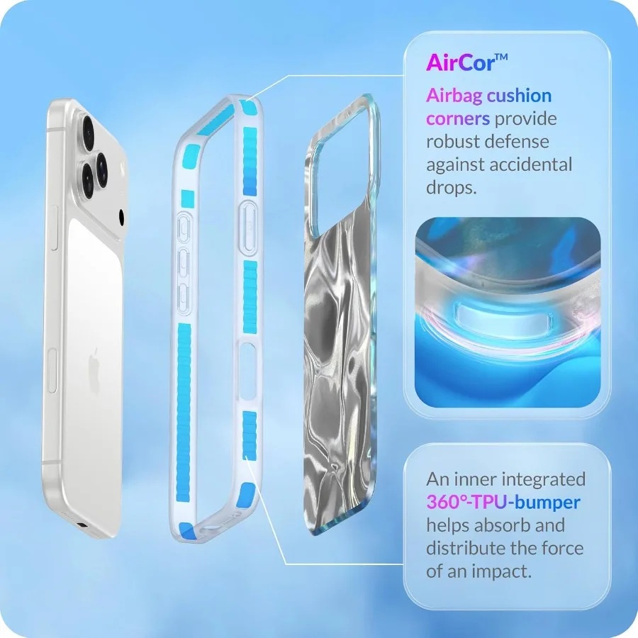 iPhone 17 Pro ケース - 海の波柄 耐衝撃スマホカバー 衝撃吸収バンパー付き