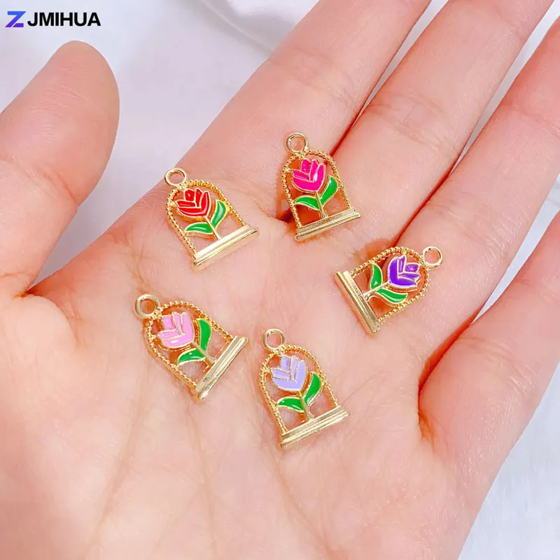 15pcs Various Flowers Pendants Enamel Charms For Jewelry Making Findings DIY Handmade Earrings Bracelets Supplies Accessories