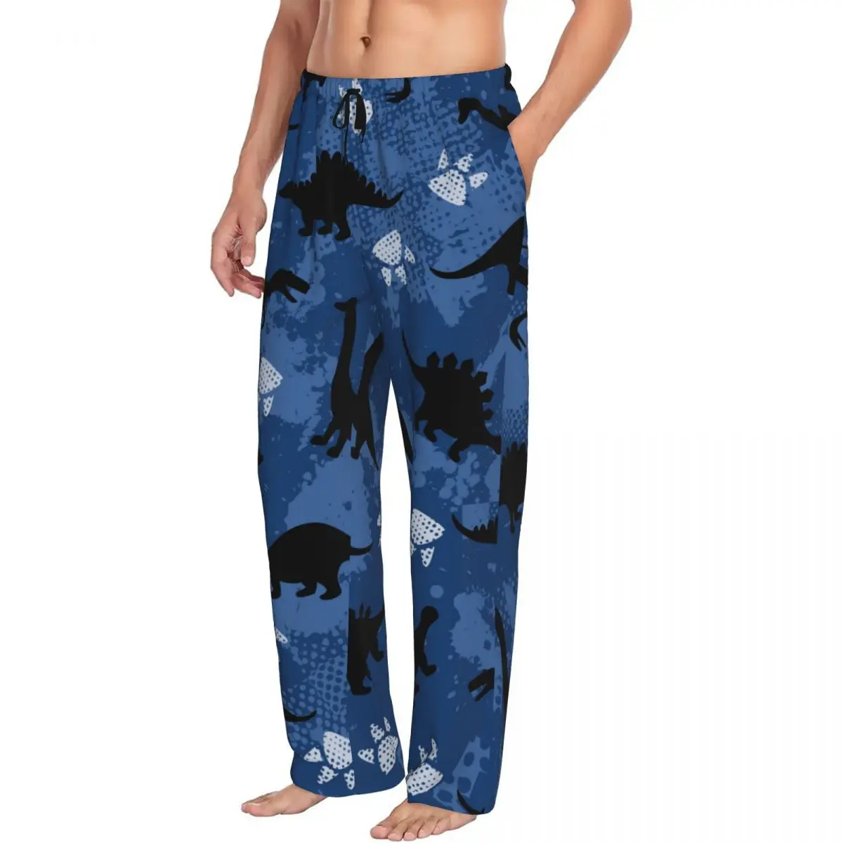 Dinosaurs Abstract Grunge Pajama Pants Sleepwear for Men Elastic Waistband Sleep Lounge Bottoms with Pockets