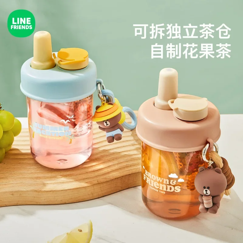 400ml Line Friends Brown Heat-resistant Tritan Straw Water Cup Detachable Independent Tea Warehouse Portable Sealed Water Cup